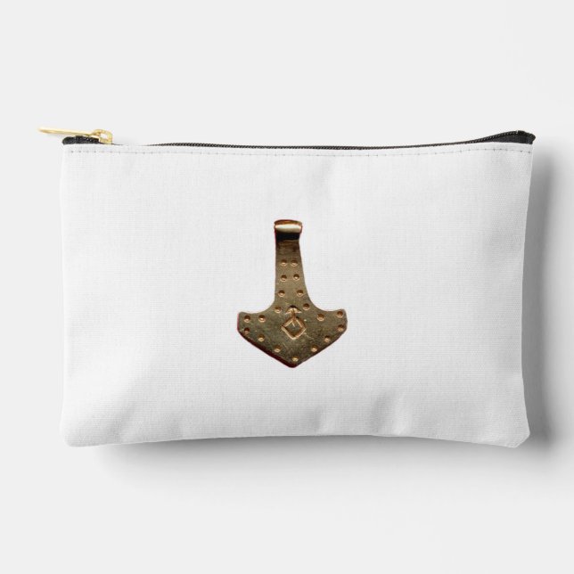 Gold Thor Hammer white accessory bag pouch (Front)