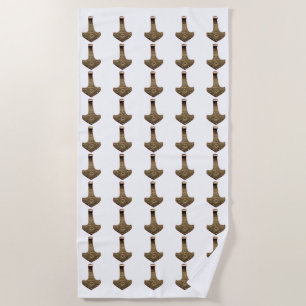 Gold Thor Hammer white beach towel