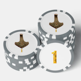 Gold Thor Hammer white grey 1 striped poker chip