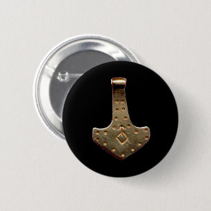 Gold Thor's Hammer black round button