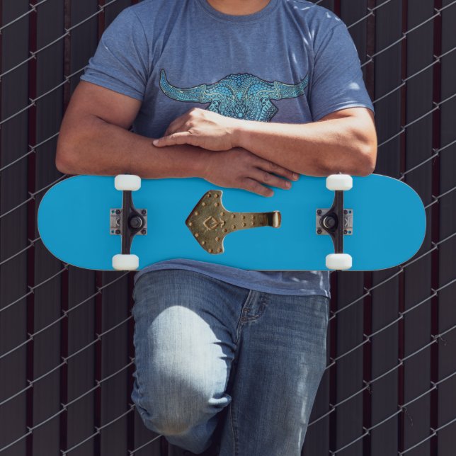 Gold Thor's Hammer blue skateboard (Outdoor 3)
