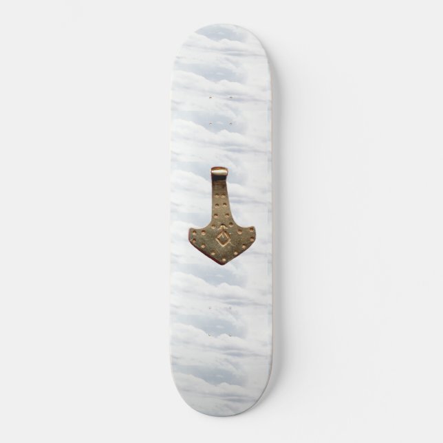 Gold Thor's Hammer clouds skateboard (Front)