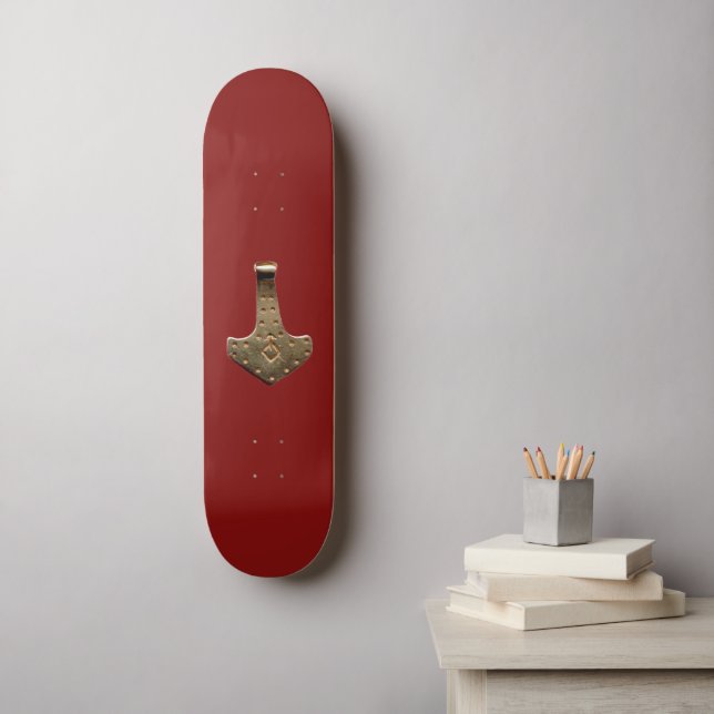 Gold Thor's Hammer red skateboard (Wall Art)