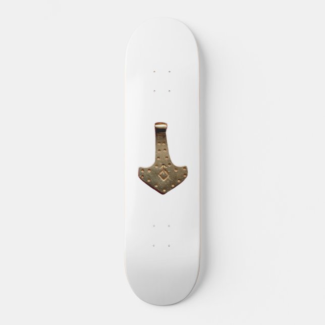 Gold Thor's Hammer white skateboard (Front)