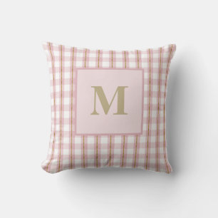 Gold Thread Pink Gingham Monogram Throw Pillow