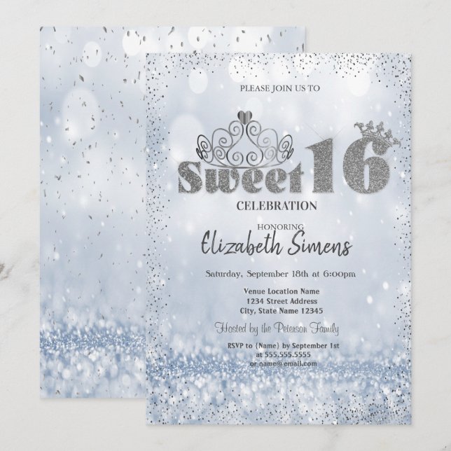 Gold Tiara Confetti Princess Bokeh Sweet 16 Invitation (Front/Back)
