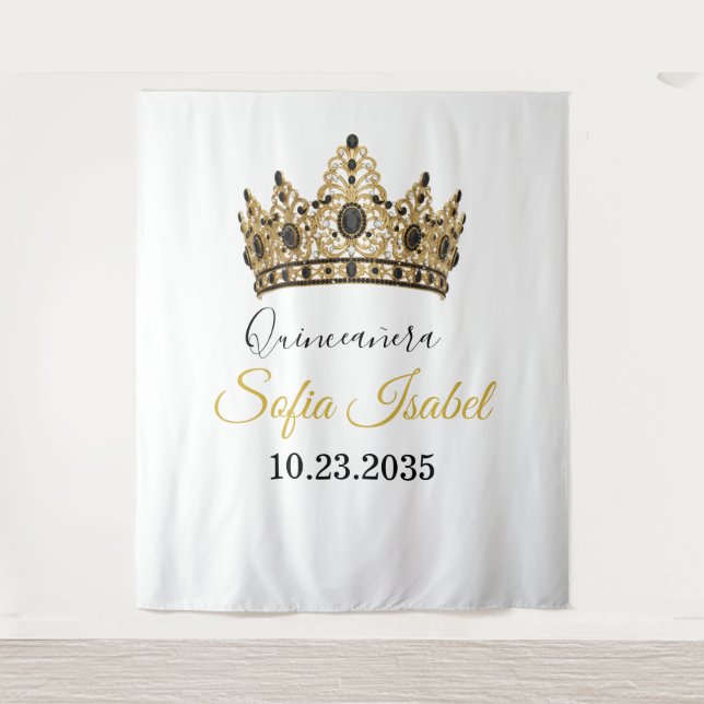 Gold Tiara Custom Quinceañera Tapestry (Front)