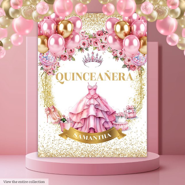 Gold Tiara Quinceañera Backdrop Pink Celebration Tapestry (Gold Tiara Quinceañera Backdrop Pink Celebration

)