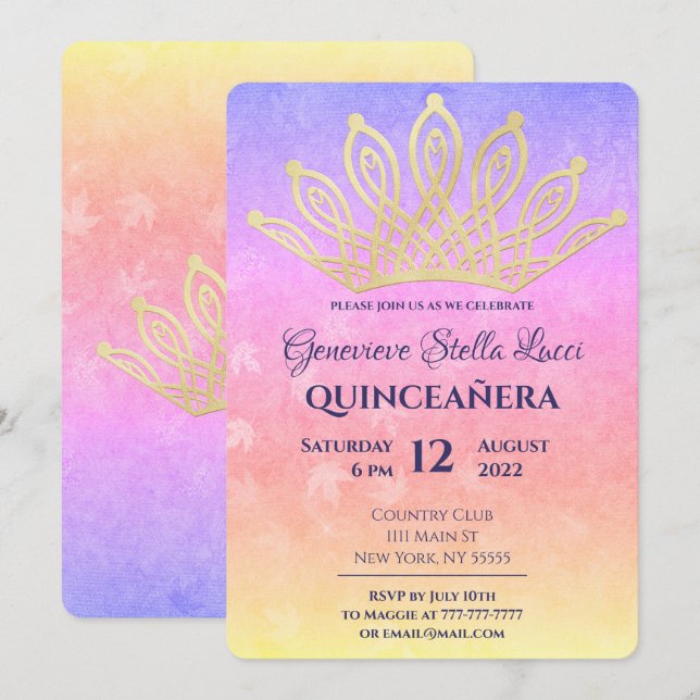 Gold Tiara Quinceañera Party Invitation (Front/Back)