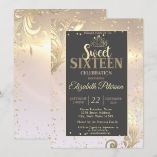 Gold Tiara Sweet Diamonds 16 Party Invitation