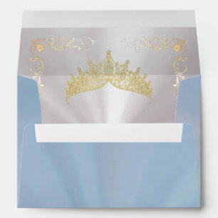 Gold Tiara & Vintage Border - Pastel Blue Envelope