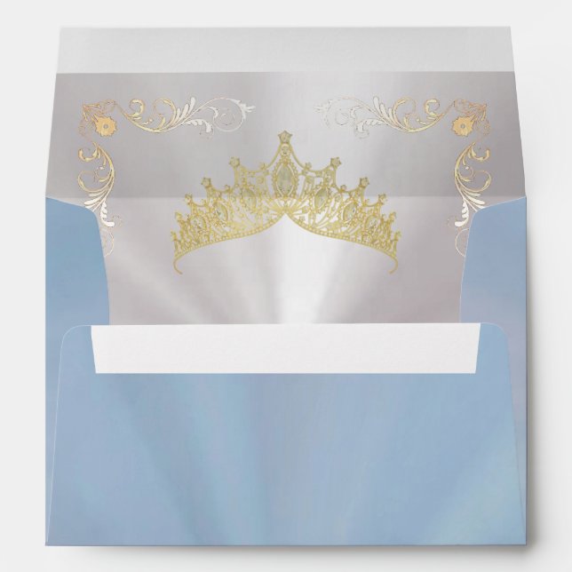 Gold Tiara & Vintage Border - Pastel Blue Envelope (Back (Bottom))