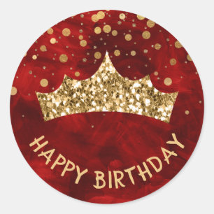 Gold Tiara with gold bokeh & Red birthday Classic Round Sticker