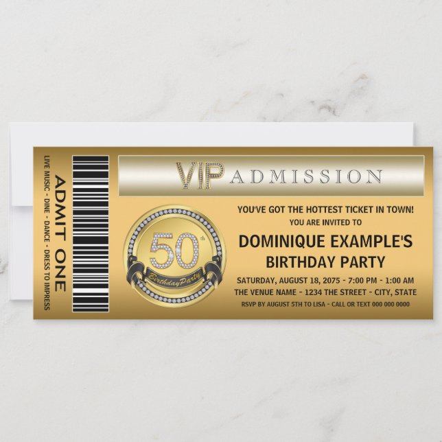 Gold Ticket Any Number Birthday Party Invitation (Front)