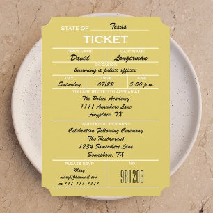Gold Ticket Police Graduation Invitations