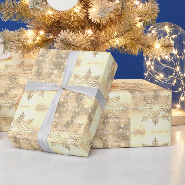 Gold Tie-Dye Snowflake Merry Christmas Wrapping Paper (Holidays)