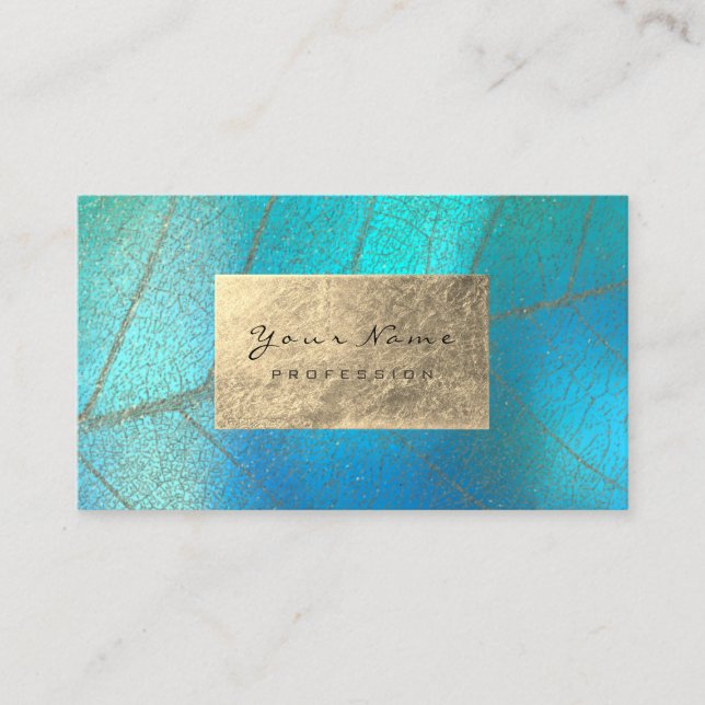 Gold Tiffany Aqua Sepia Foil Botanical Delicate Business Card (Front)