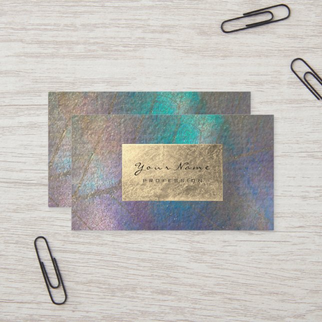 Gold Tiffany Ocean Tropic Foil Botanical Delicate Business Card (Front/Back In Situ)