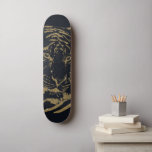 Gold Tiger Black Design Skateboard<br><div class="desc">This trendy,  stylish hand-drawn faux glitter gold foil tiger head on a black background is the perfect choice for any occasion,  everyday wear,  or home decor.</div>