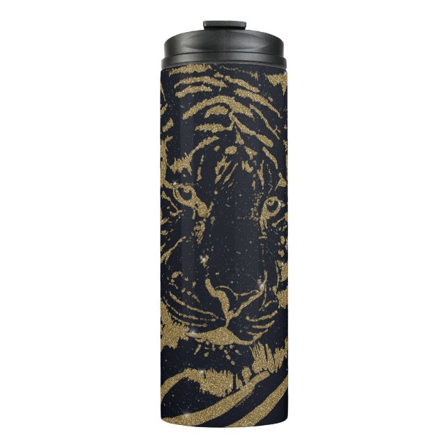 Gold Tiger Black Design Thermal Tumbler (Front)