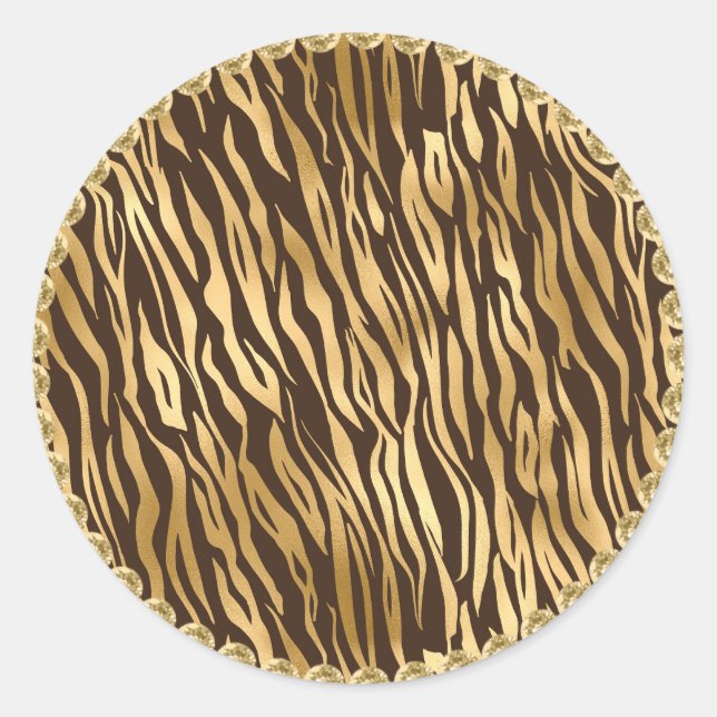 Gold Tiger Bling Jewels Glam Sparkles Classic Round Sticker (Front)