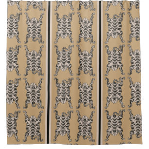 Gold Tiger pattern Striped Shower Curtain