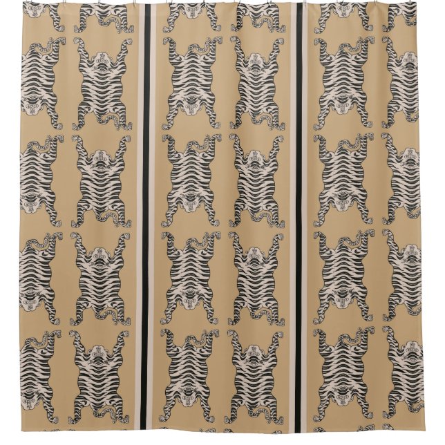 Gold Tiger pattern Striped Shower Curtain (Front)