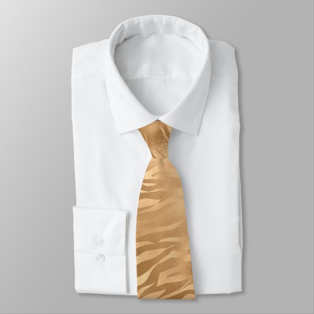 Gold Tiger Print Men's Tie (Tied)
