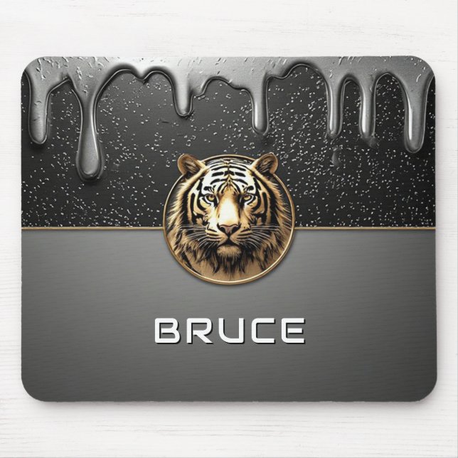 Gold Tiger Relief With Metallic Texture 🐯 Mouse Mat (Front)