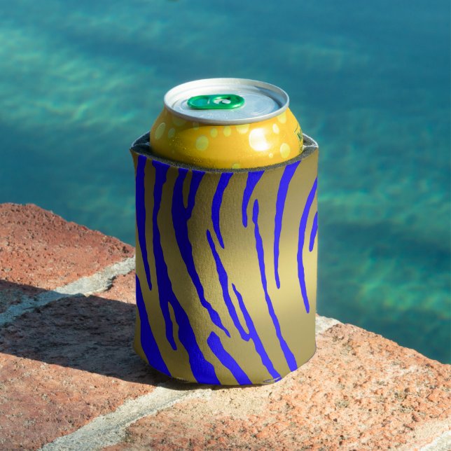 Gold Tiger Stripes Blue Can Cooler (In Situ Pool)