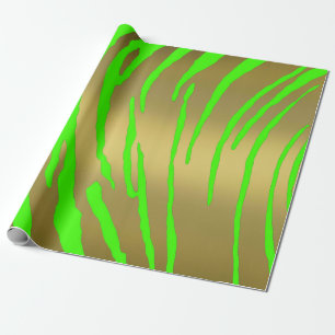 Gold Tiger Stripes Green Wrapping Paper