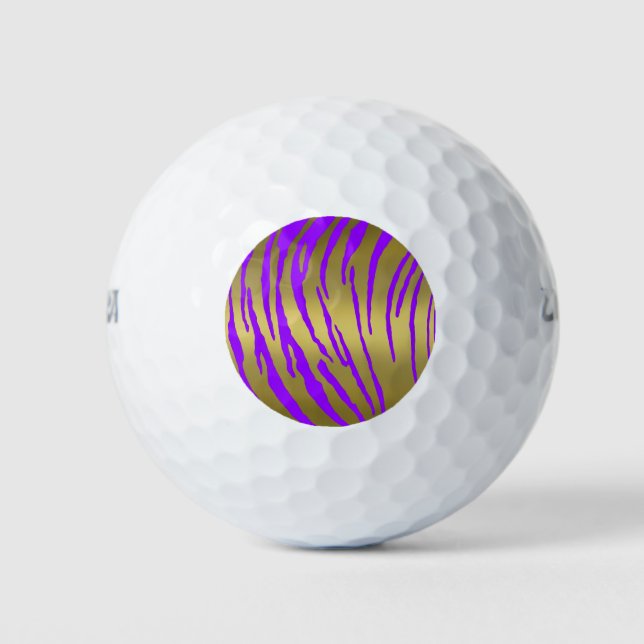 Gold Tiger Stripes Purple Golf Balls (Front)