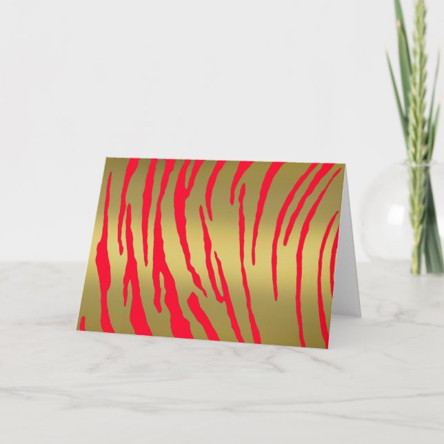 Gold Tiger Stripes Red Holiday Card (Front)