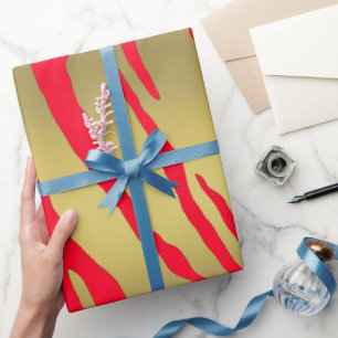 Gold Tiger Stripes Red Wrapping Paper