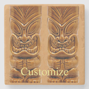 Gold Tiki Sculpture Thunder_Cove Stone Coaster