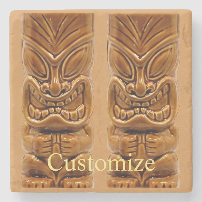 Gold Tiki Sculpture Thunder_Cove Stone Coaster (Front)
