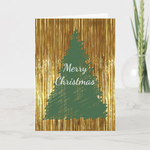 Gold Tinsel Merry Christmas Tree Card