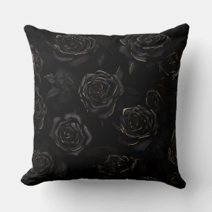 Gold Tipped Black Roses Cushion
