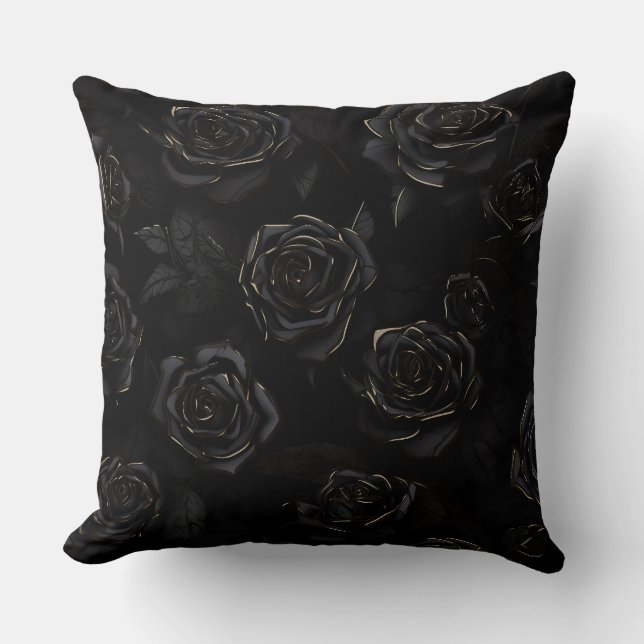 Gold Tipped Black Roses Cushion (Front)