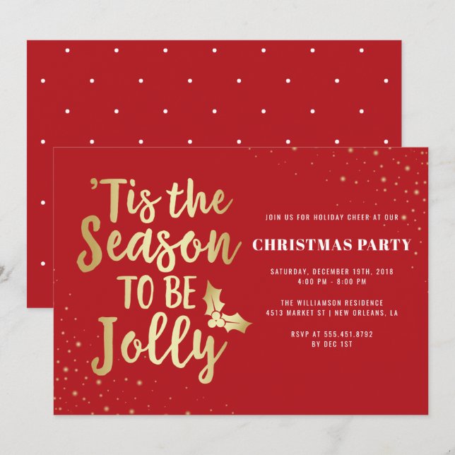 Gold 'Tis The Season To Be Jolly | Christmas Party Invitation (Front/Back)