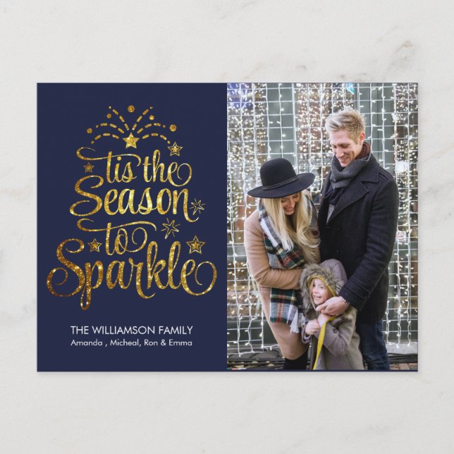 Gold Tis the Season to Sparkle Custom Photo Holiday Postcard (Front)