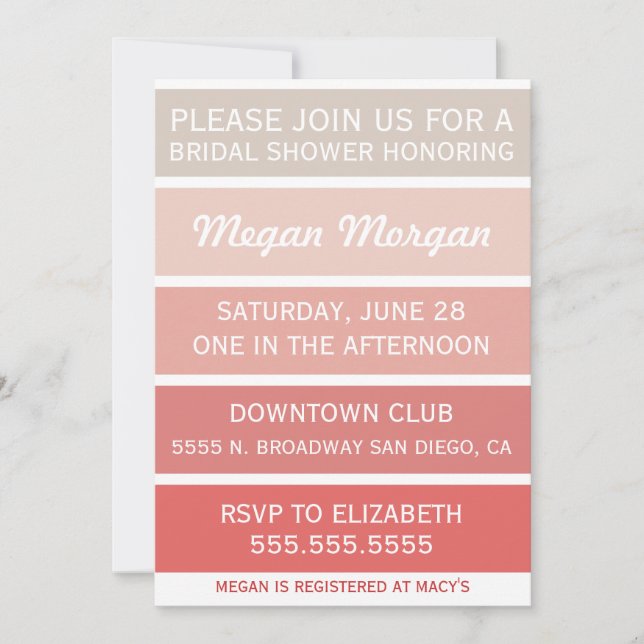 Gold to Coral Bridal Shower Invitation (Front)