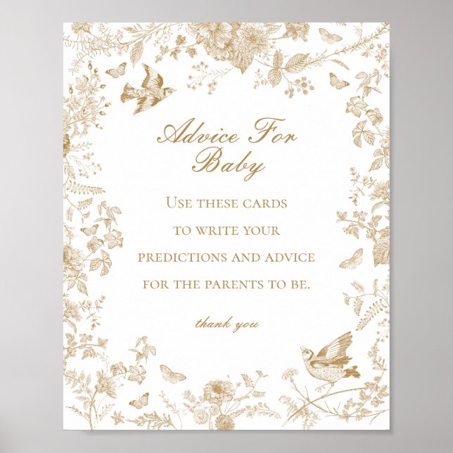Gold Toile De Jouy Advice for Baby Shower Game Poster (Front)