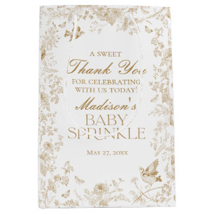 Gold Toile De Jouy Baby Sprinkle Favours Medium Gift Bag