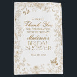 Gold Toile De Jouy Bridal Shower Favours Medium Gift Bag<br><div class="desc">Elevate your celebrations with our gold Toile party decor, featuring detailed floral french country toile on a warm white background. This regency-inspired Chinoiserie design exudes elegance and sophistication. ★ Let me help you plan your next party! ★ If you need coordinating décor, please check my matching collection. If you have...</div>