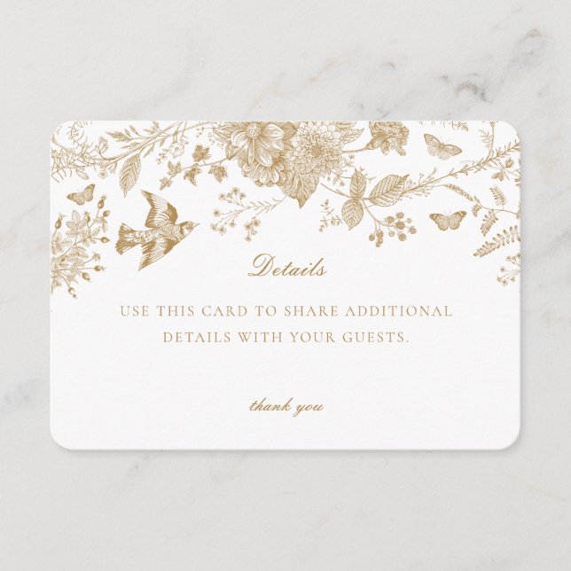 Gold Toile de Jouy Details Card Invitation Insert (Front)