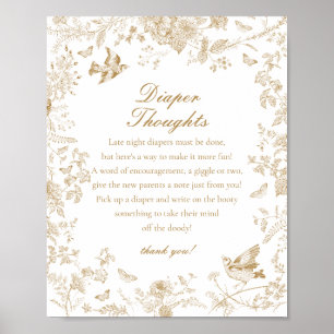 Gold Toile De Jouy Diaper Thoughts Baby Shower Poster