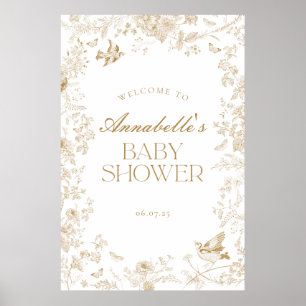 Gold Toile De Jouy Floral Baby Shower Welcome Sign