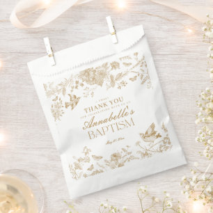 Gold Toile De Jouy Floral Baptism Dessert Favour Bags