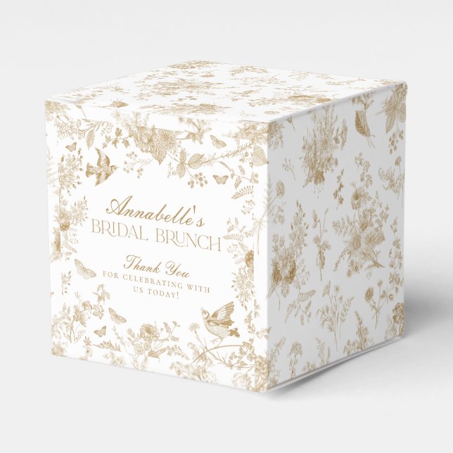 Gold Toile De Jouy Floral Bridal Brunch Favour Box (Front Side)